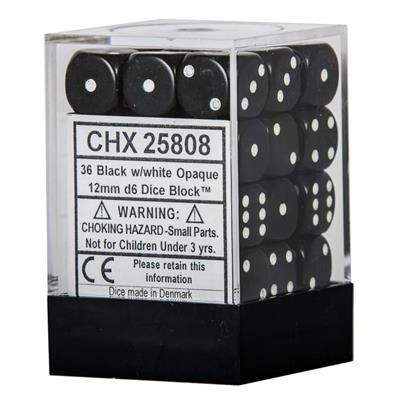 Chessex Opaque 12mm d6 Dice Blocks - Black/White (36 Dice) Chessex