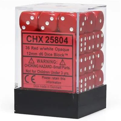 Chessex Opaque 12mm d6 Med Prickar Tärningar Block (36 Tärningar) - Röd med Vita Chessex