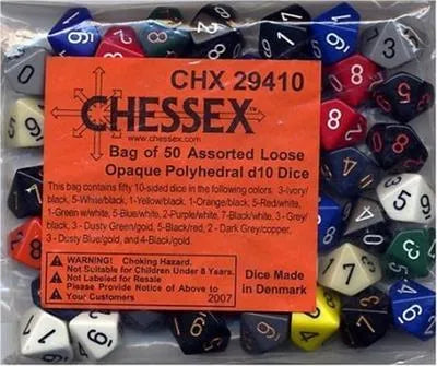 Chessex Opaque Polyhedral d10 Dice - 50 Assorted Loose Dice Chessex