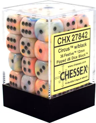 Chessex 12mm d6 med Pips Dice Blocks (36 Dice) - Festiv Cirkus Chessex