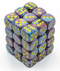 Chessex 12mm d6 Tärningar med Pips - Festiv Mosaik/Gul (36 Tärningar) Chessex