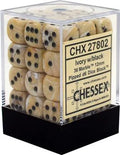 Chessex Signature 12mm d6 med pips Tärningsblock (36 Tärningar) - Marmor Ivory med svart Chessex