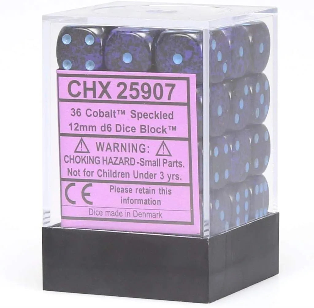 Chessex Spräcklig 12mm d6 Tärningsblock med Pips (36 Tärningar) - Kobalt Chessex