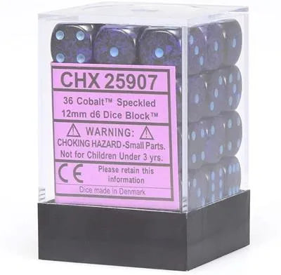 Chessex Spräcklig 12mm d6 Tärningsblock med Pips (36 Tärningar) - Kobalt Chessex