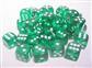 Chessex Translucent 12mm d6 med pips Tärningsblock (36 tärningar) - Grön med vit Chessex