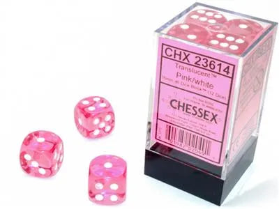 Chessex Translucent Rosa/Vit 16mm d6 Tärningar Block (12 tärningar) Chessex