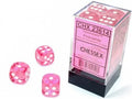 Chessex Translucent Rosa/Vit 16mm d6 Tärningar Block (12 tärningar) Chessex