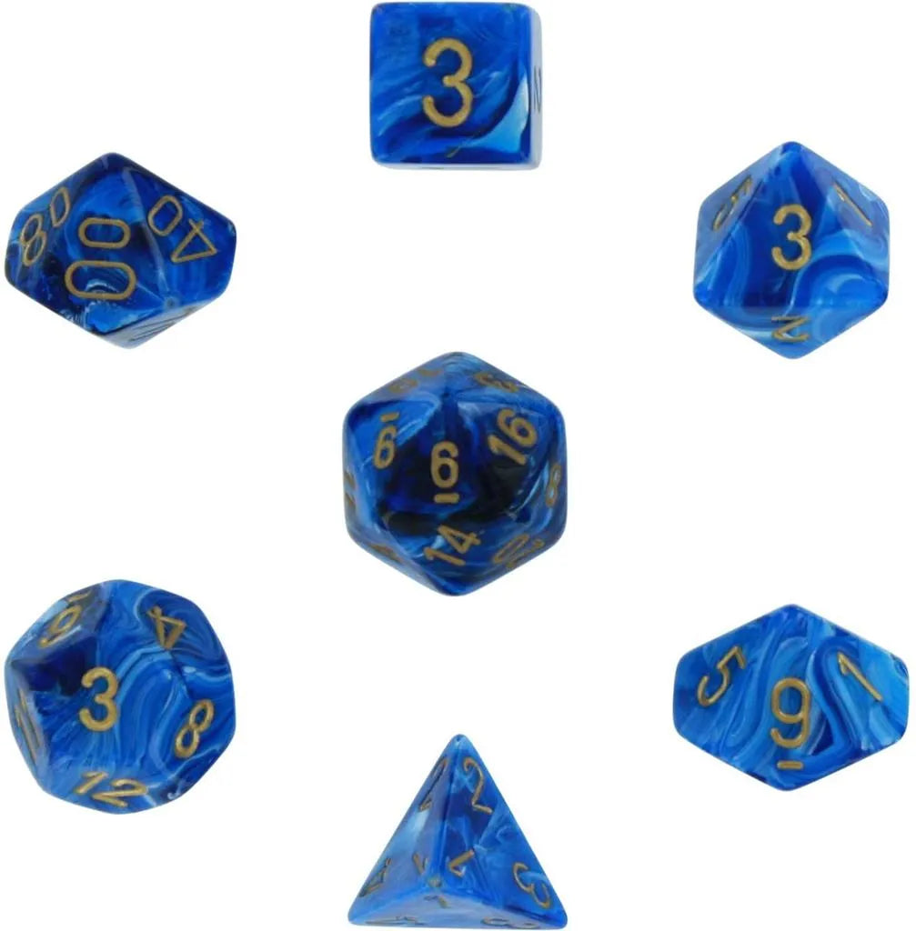 Chessex Vortex 7-Tärningsset - Blå med Guld Chessex