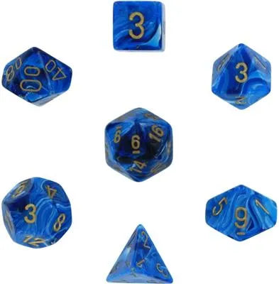 Chessex Vortex 7-Tärningsset - Blå med Guld Chessex