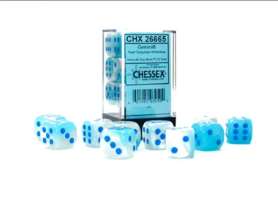 Gemini 16mm tärningar i pärlemor turquoise-vit/blå (12 stycken) Chessex