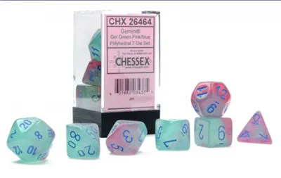 Gemini Polyhedral Gel Grön-Rosa/Blå Luminary 7-Die Set Chessex
