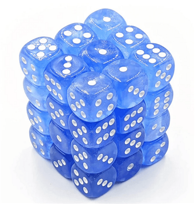 Chessex Borealis 12mm d6 Sky Blue/white Luminary Dice Block (36 dice) Chessex