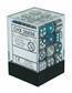 Chessex Gemini 12mm d6 Tärningsblock med pips (36 tärningar) - Steel-Teal med vit Chessex