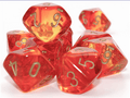 Gemini Transparent Röd-Gul/Guld Set med 10 d10 tärningar Chessex