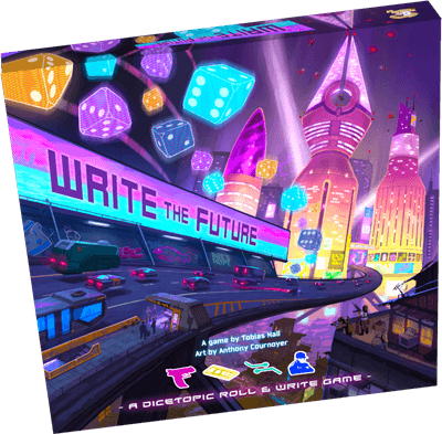 Write the Future - Cyberpunk Roll & Write Spel All Or None Games